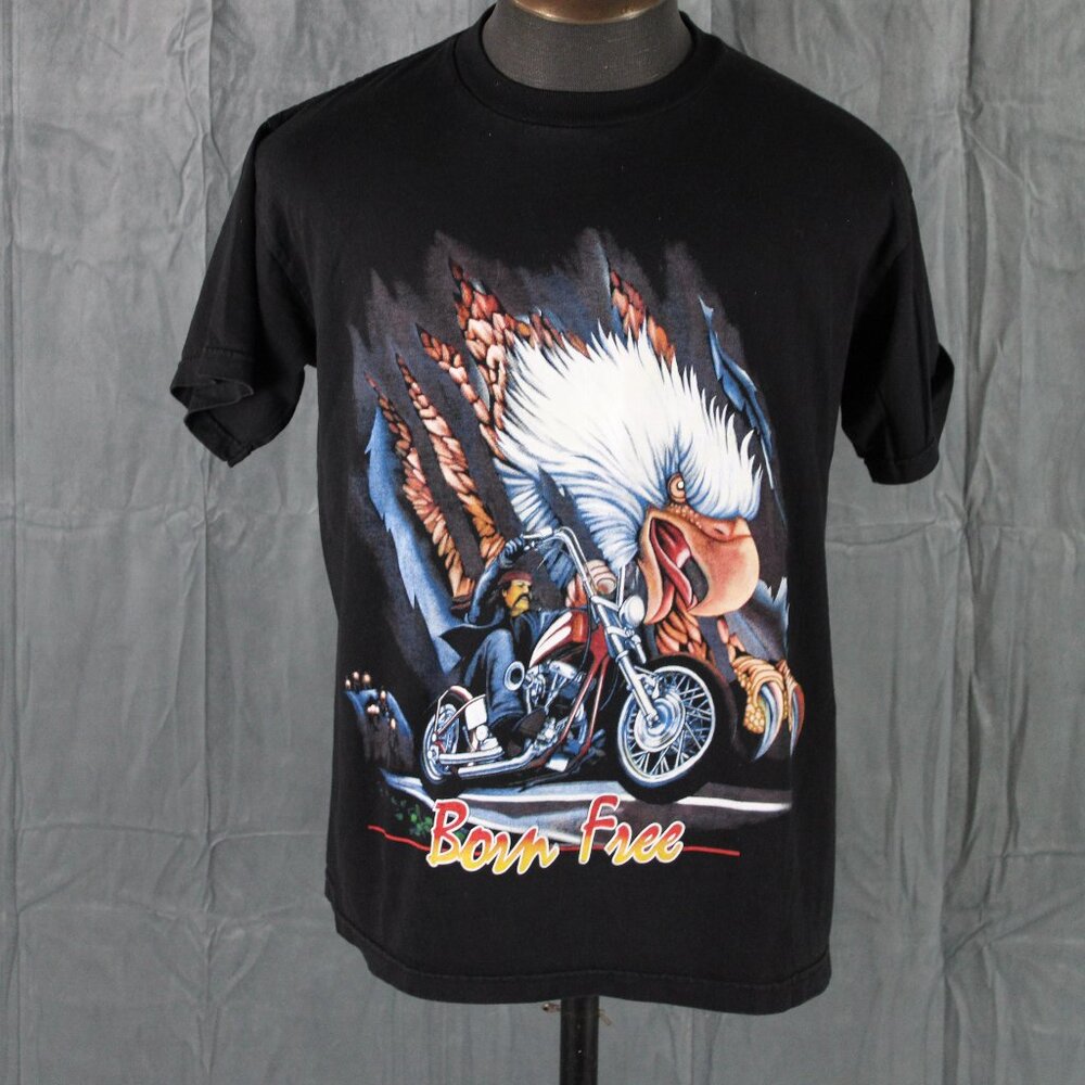 REtro Graphic T-shirt - Big Eagle Biker Graphic Born Free - Men's Large